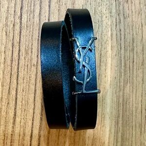 Saint Laurent leather double-wrap YSL bracelet